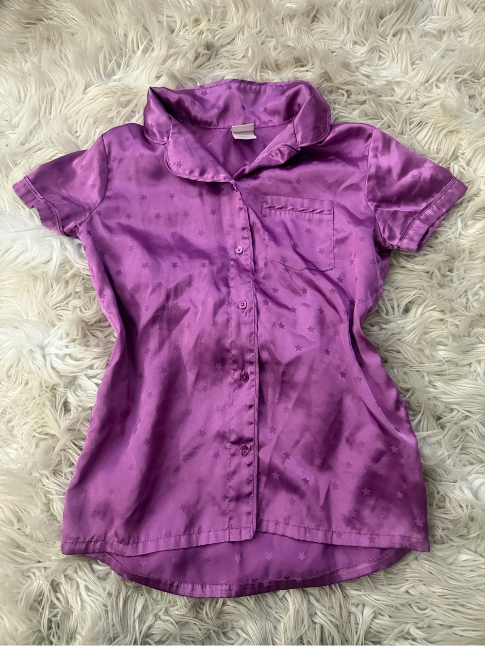 More Than Magic Purple Satin Short Sleeve Button-Down Shirt